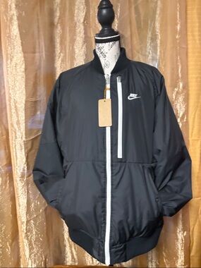 Men’s Nike Black/ Grey reversible Bomber Jacket with White Zipper Accents